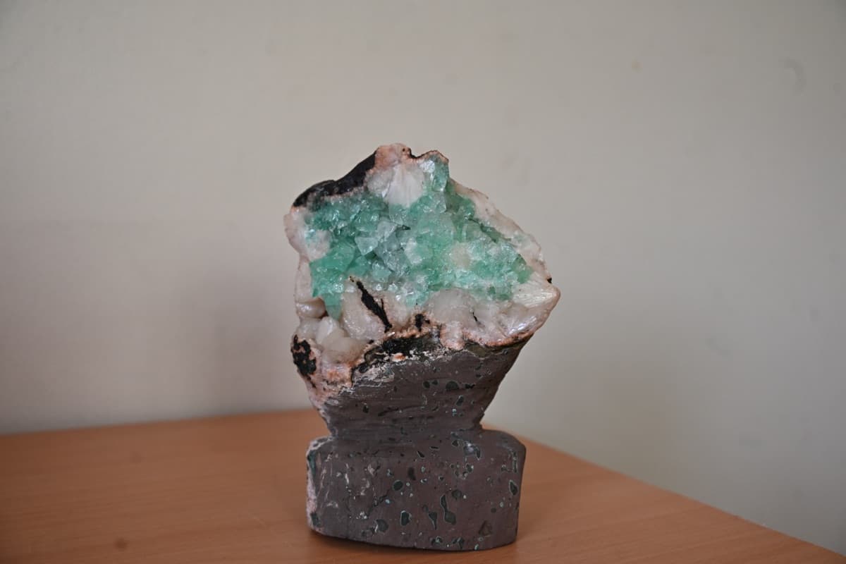 Green Apophyllite Crystal Cluster on Basalt Matrix with Display Pedestal — view 9