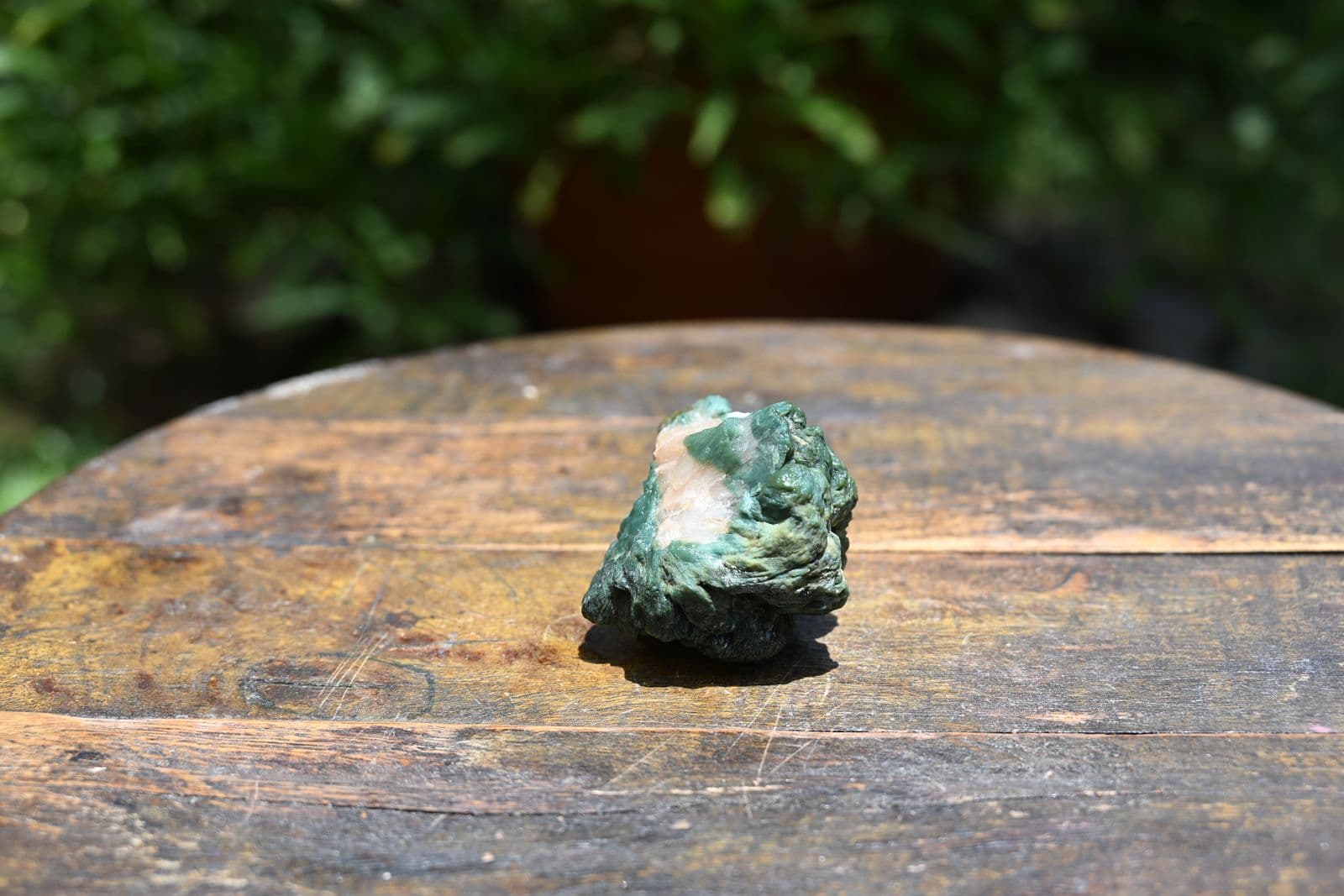 Celadonite-Coated Basalt with Stilbite Rosette — view 3