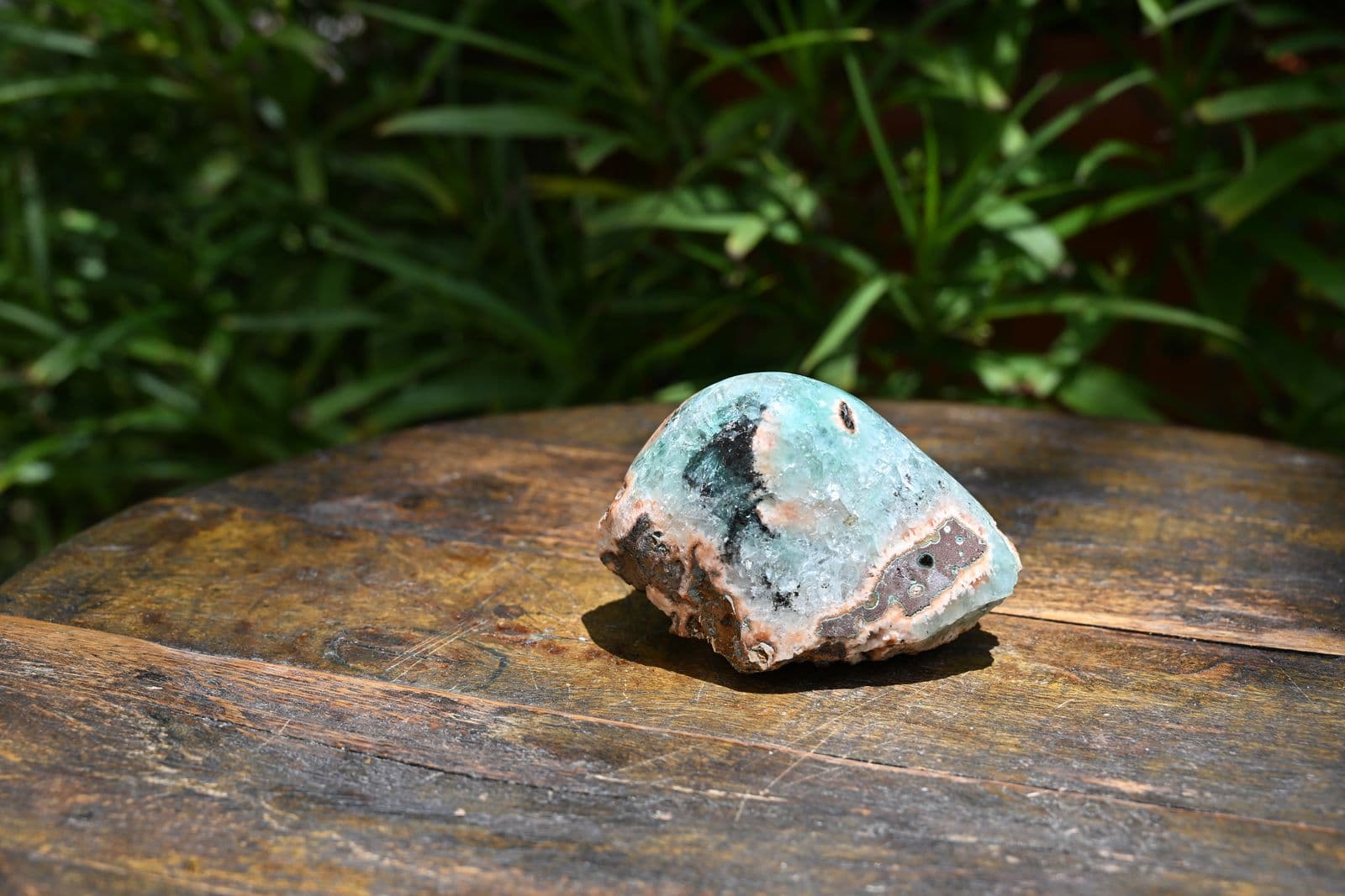 Celadonite-Tinted Chalcedony Nodule on Basalt — view 2