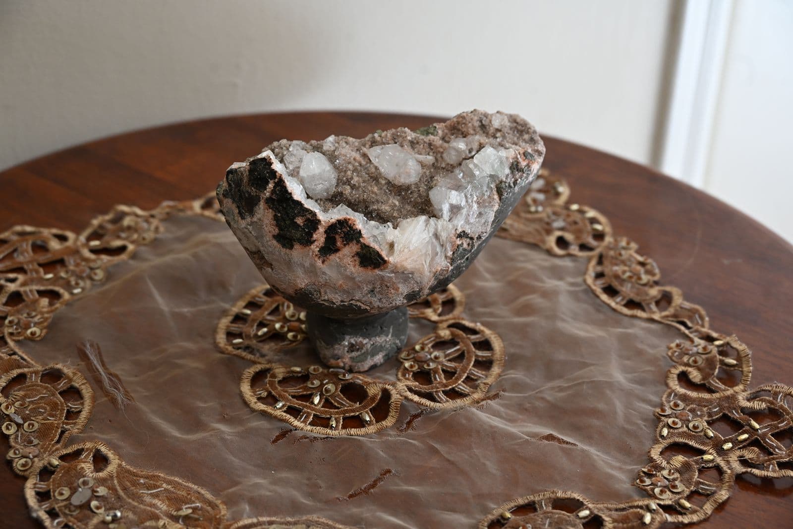 Apophyllite Geode Chalice on Carved Basalt Foot — view 10