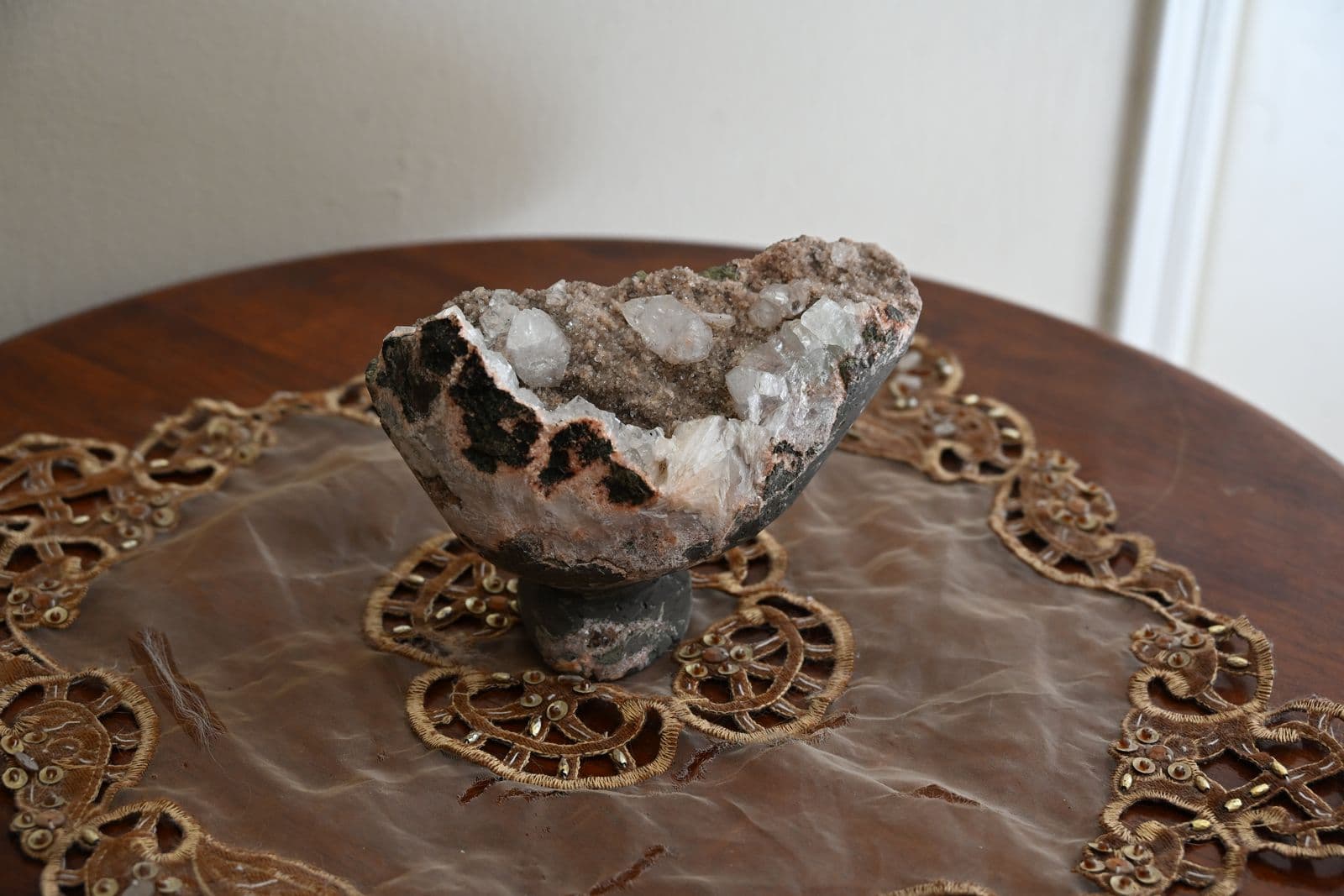 Apophyllite Geode Chalice on Carved Basalt Foot — view 11