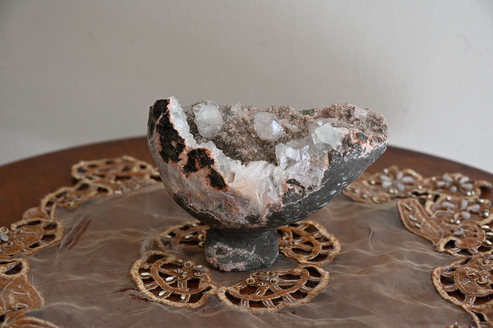 Apophyllite Geode Chalice on Carved Basalt Foot — view 9