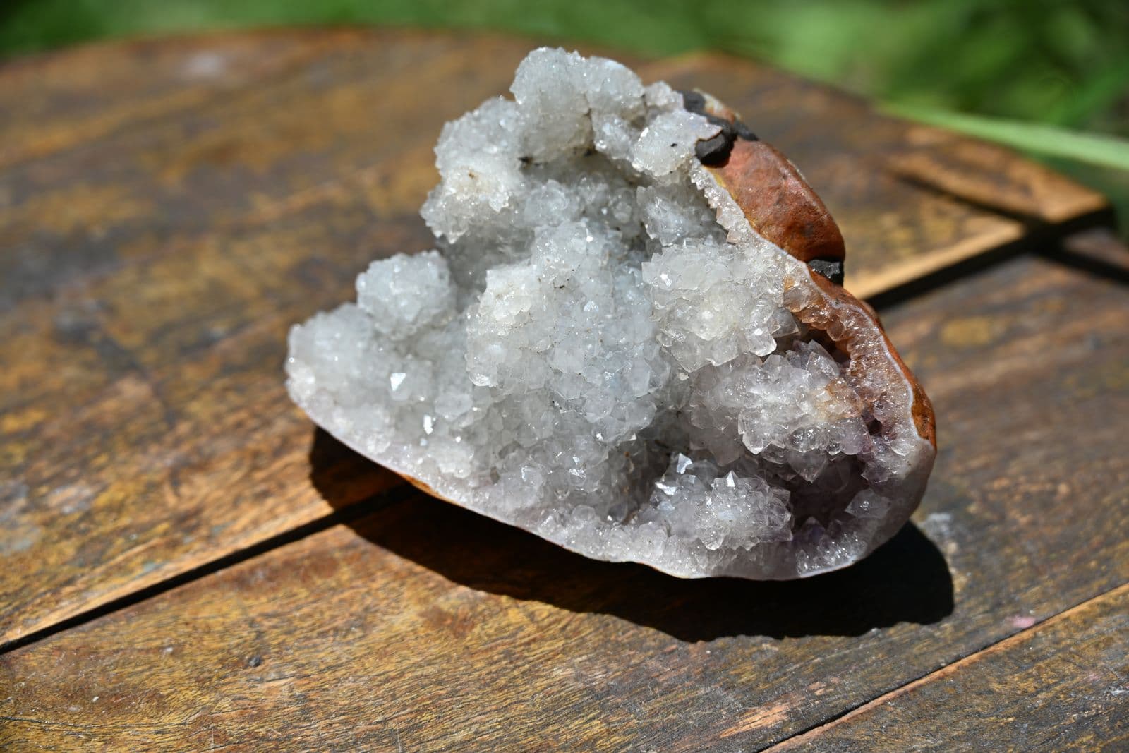 Druzy Quartz Geode Half with Amethystine Pocket — view 4