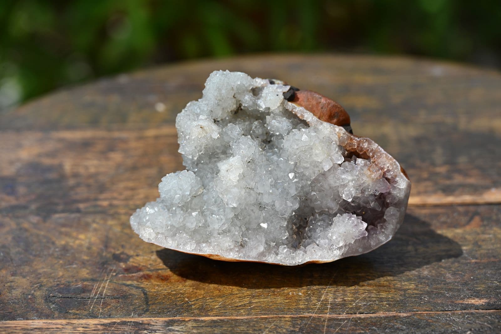 Druzy Quartz Geode Half with Amethystine Pocket — view 7