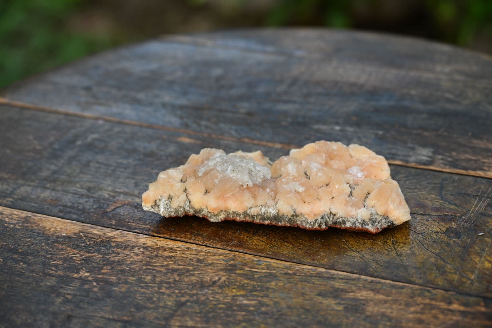 Peach Stilbite Slab with Druzy Quartz — view 2