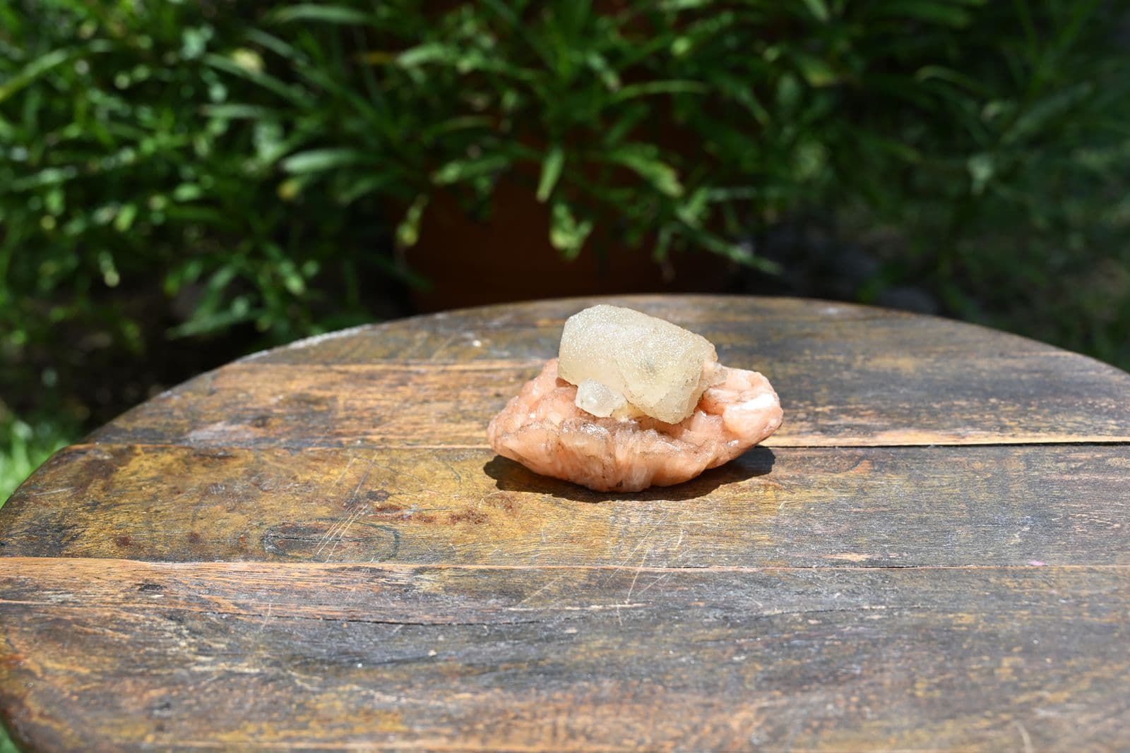 Apophyllite Crystal on Pink Stilbite Matrix — view 2