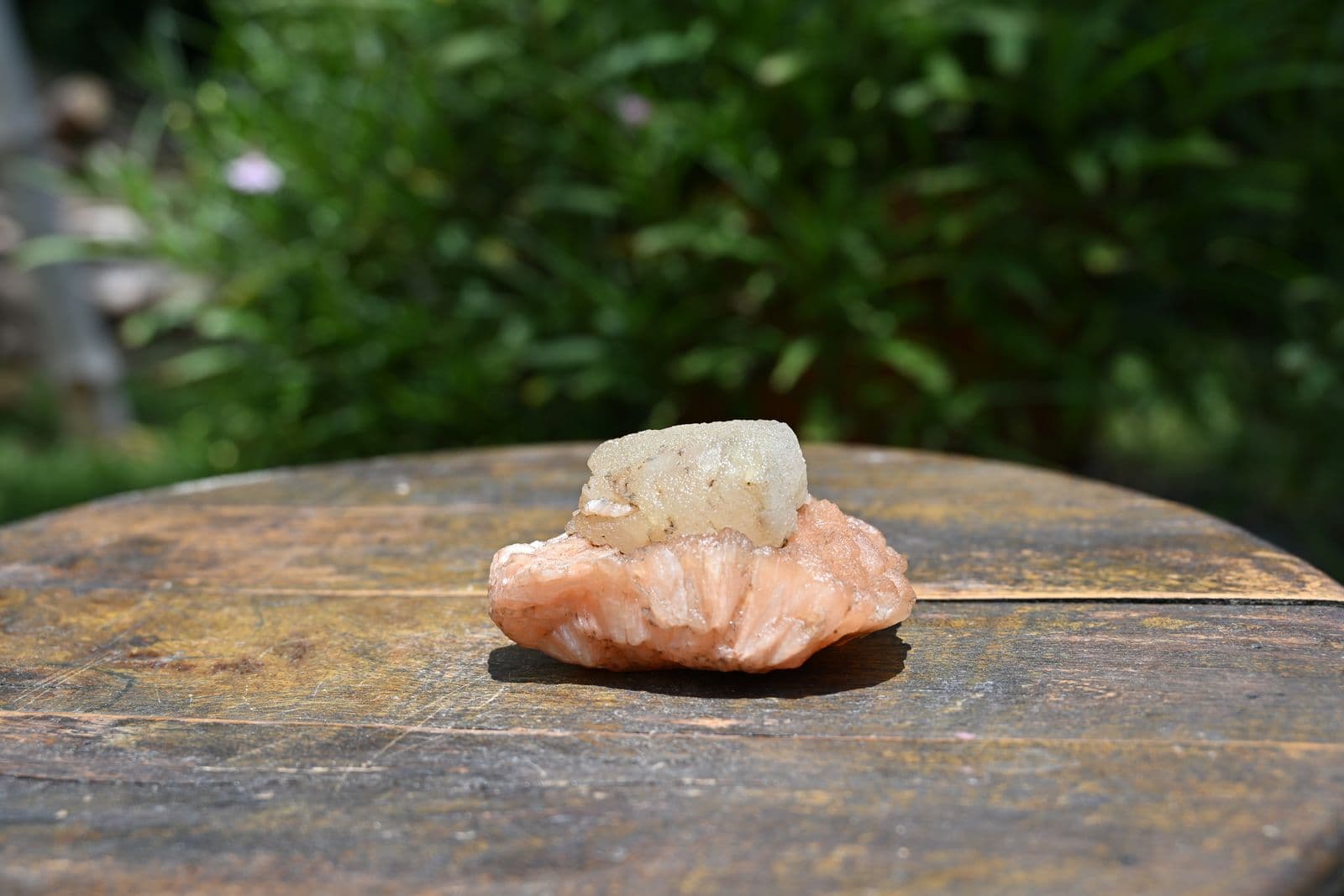 Apophyllite Crystal on Pink Stilbite Matrix