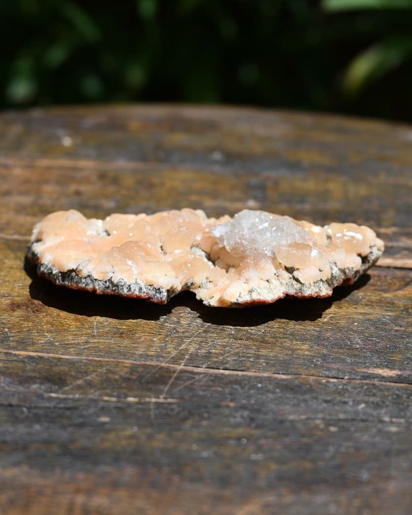Peach Stilbite Slab with Druzy Quartz