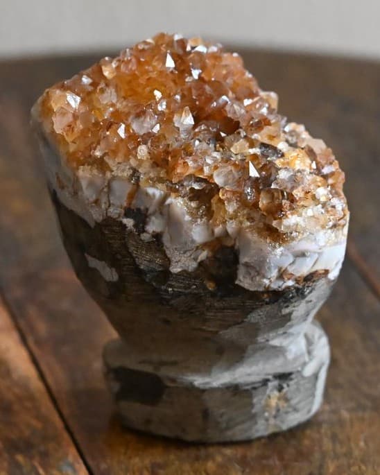 Golden Druzy Quartz on Basalt Pedestal